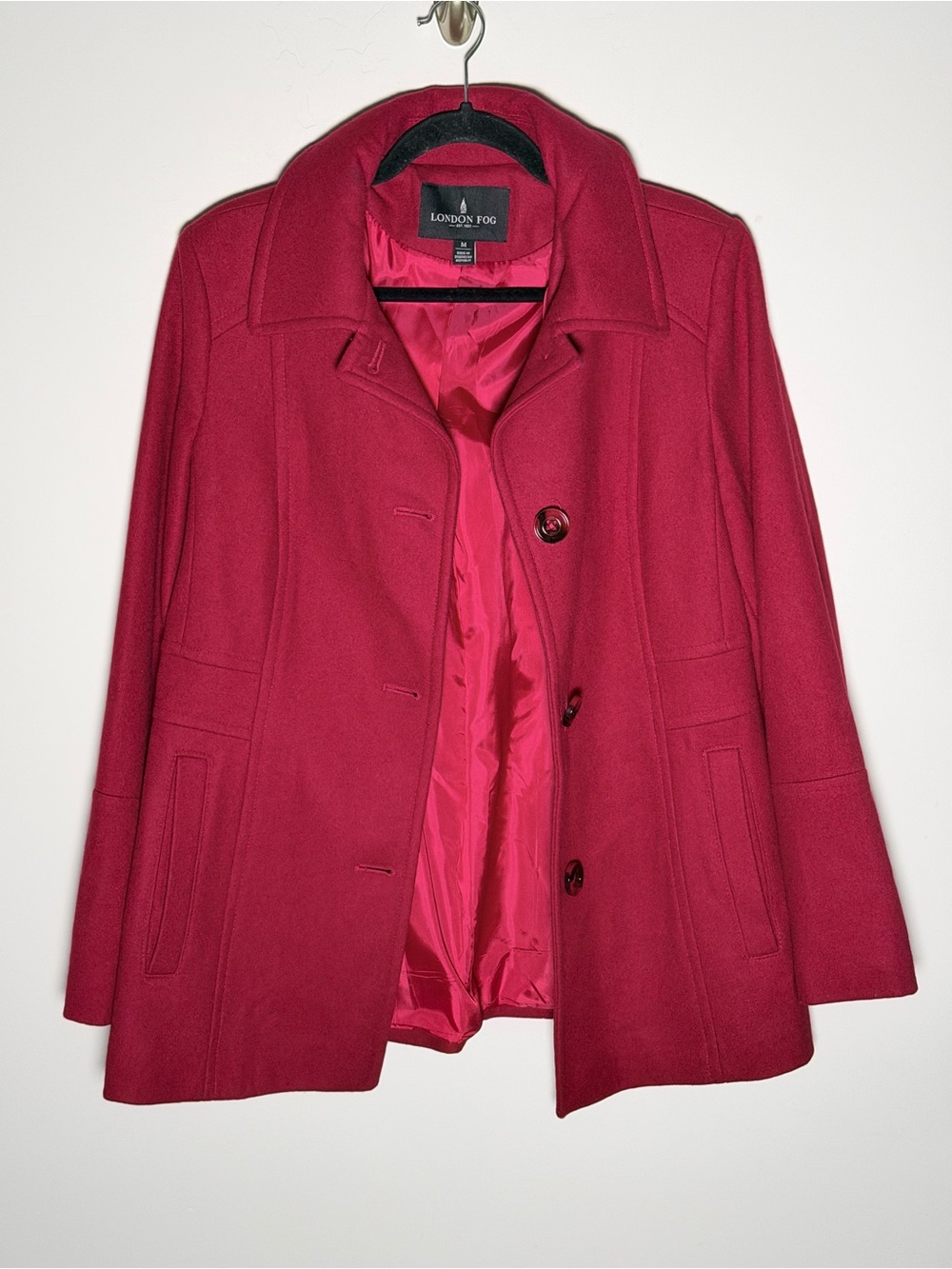 London Fog Women's Cherry Red Wool Peacoat